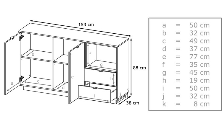 dimensions du meuble buffet blanc brillant